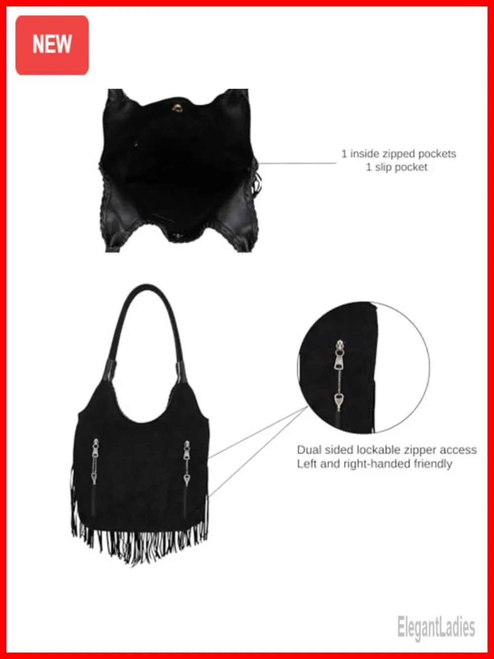 Suede Fringe Hobo Bag with CCW Pocket, Top Handle Tote Shoulder Bag